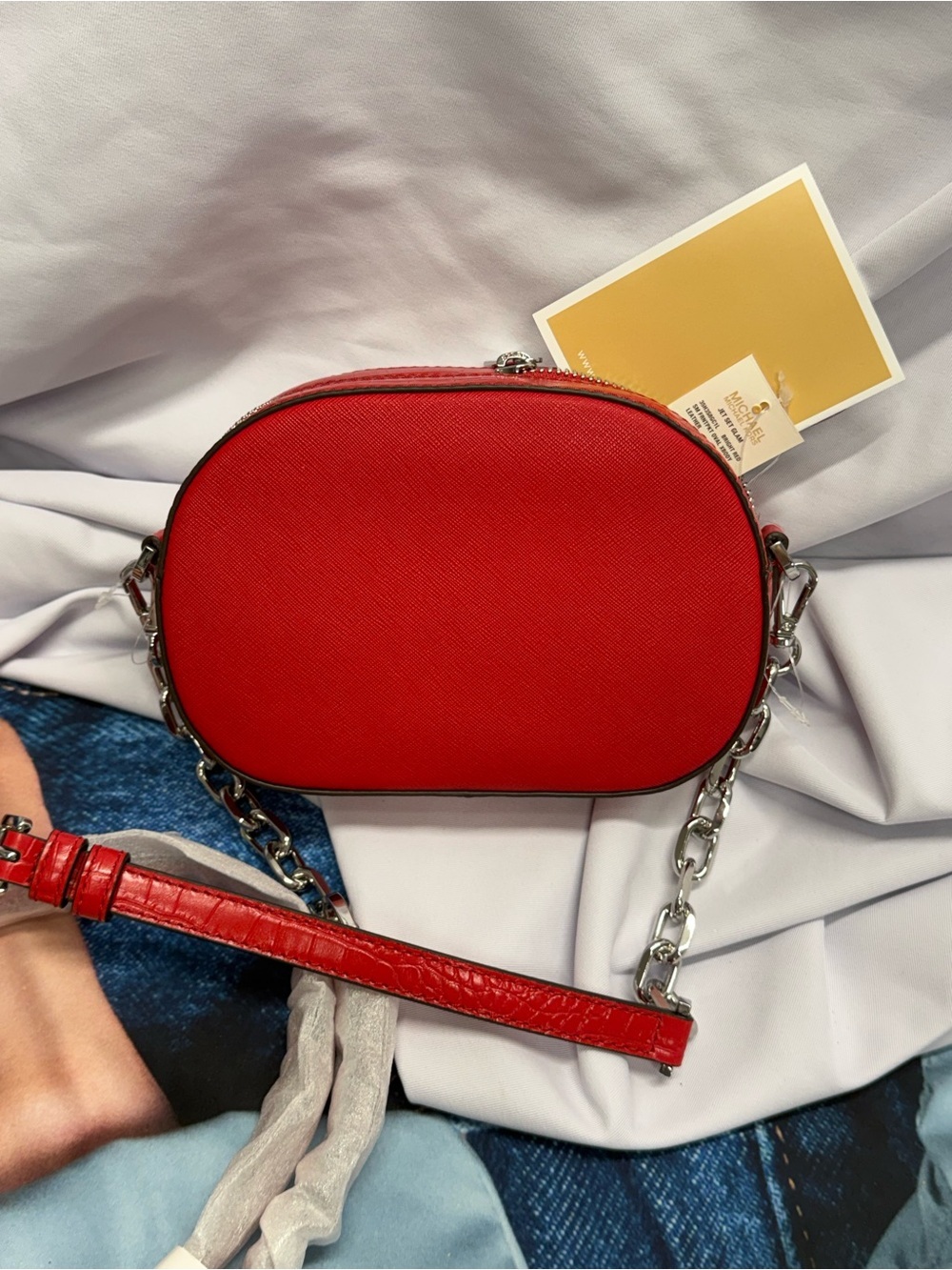(new+tag) Michael Kors jet set glam oval crossbody fit iPhone Pro Max croc red - Picture 10 of 11